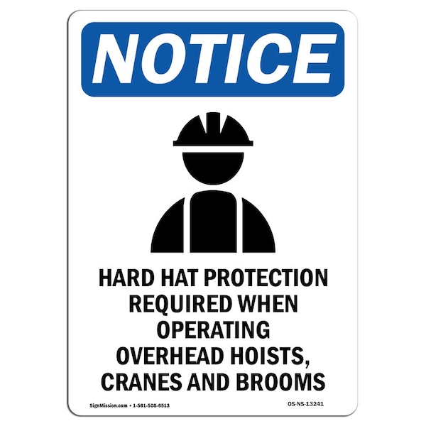 OSHA Sign, Hard Hat Protection With Symbol, 5in X 3.5in Decal, 10PK, 3.5" W, 5" H, Portrait, PK10
